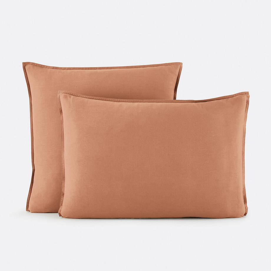 Taie d'oreiller unie en coton lavé