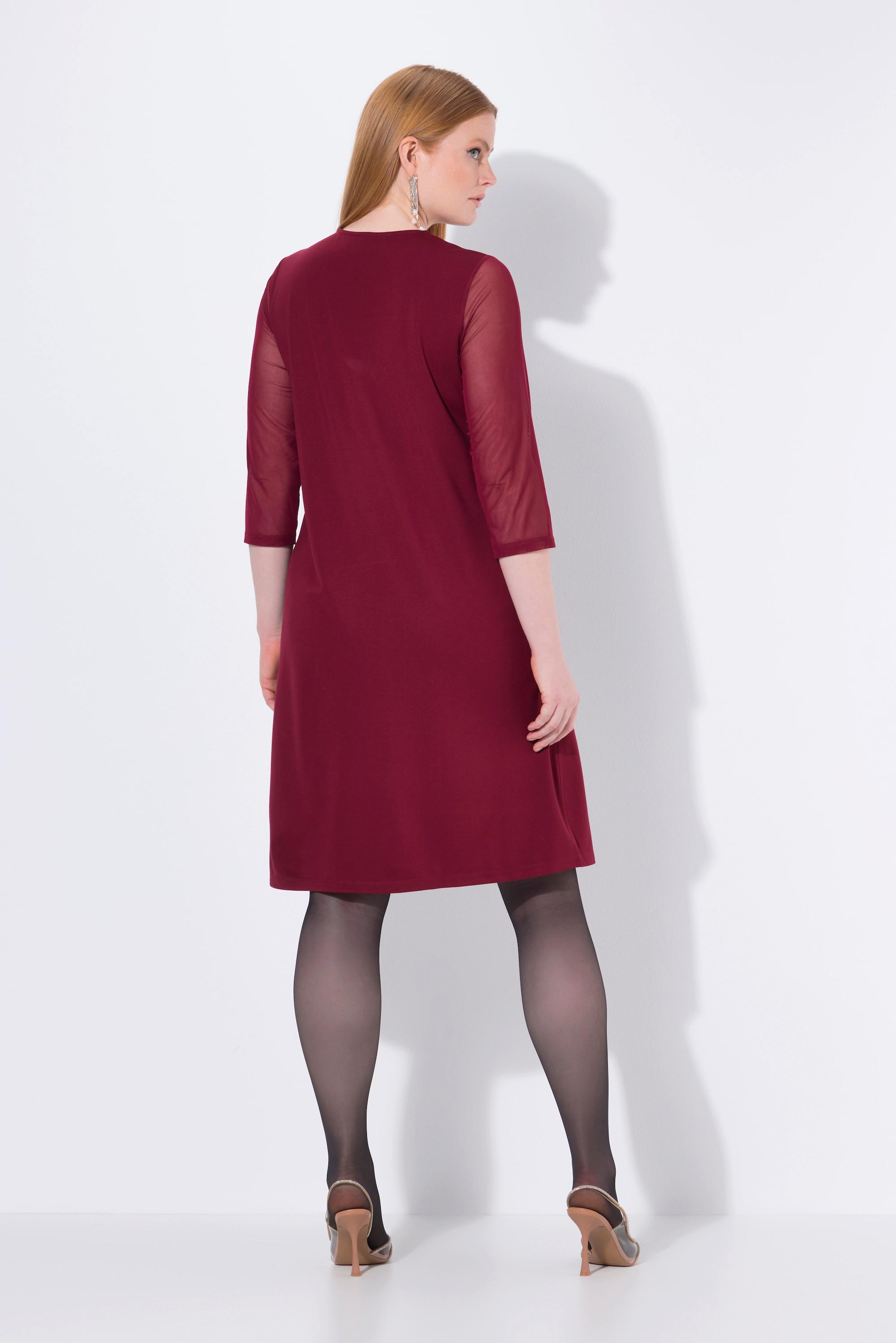 Ulla Popken Punto Pailletten Blüten V-Ausschnitt 3/4 Arm Kleid  