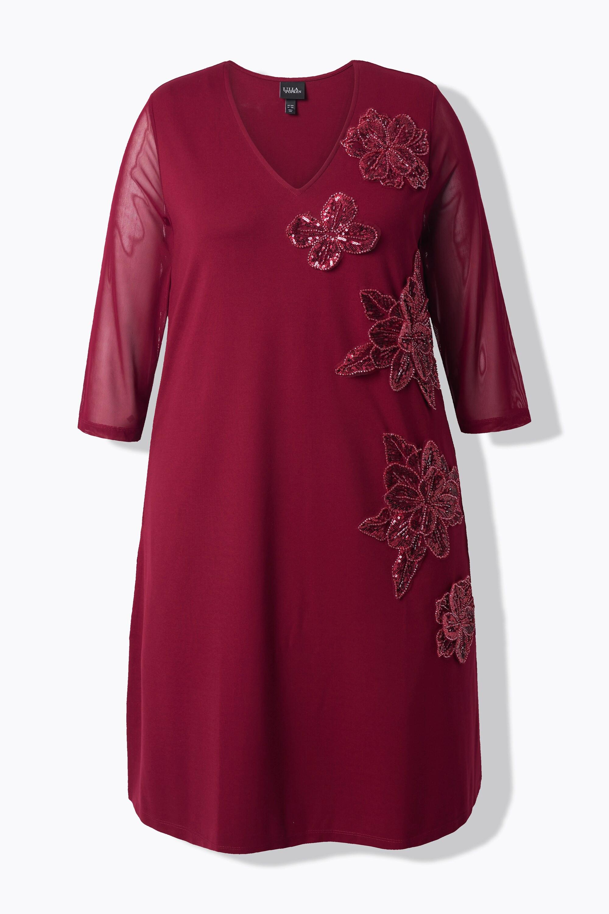 Ulla Popken Punto Pailletten Blüten V-Ausschnitt 3/4 Arm Kleid  