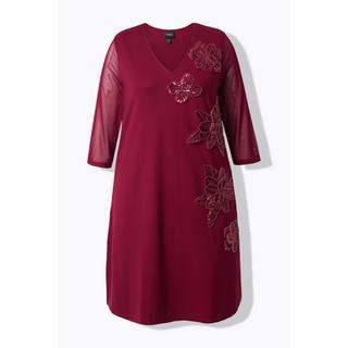 Ulla Popken Punto Pailletten Blüten V-Ausschnitt 3/4 Arm Kleid  