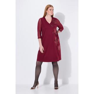 Ulla Popken Punto Pailletten Blüten V-Ausschnitt 3/4 Arm Kleid  
