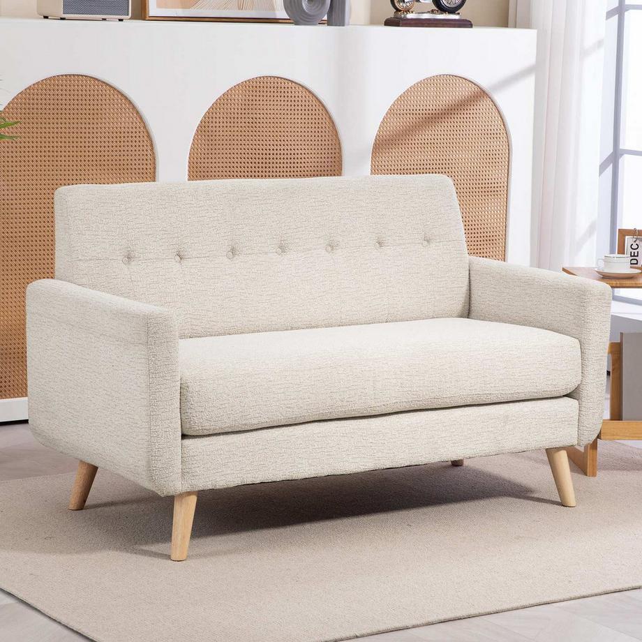 Northio Küchensofa 2 Sitzer, 134B x 71T x 82H cm, mit dickem Sitz- und Rückenkissen, Federkern, Holzbeine, Anti-Rutsch-Füße, Samtoptik, Beige  