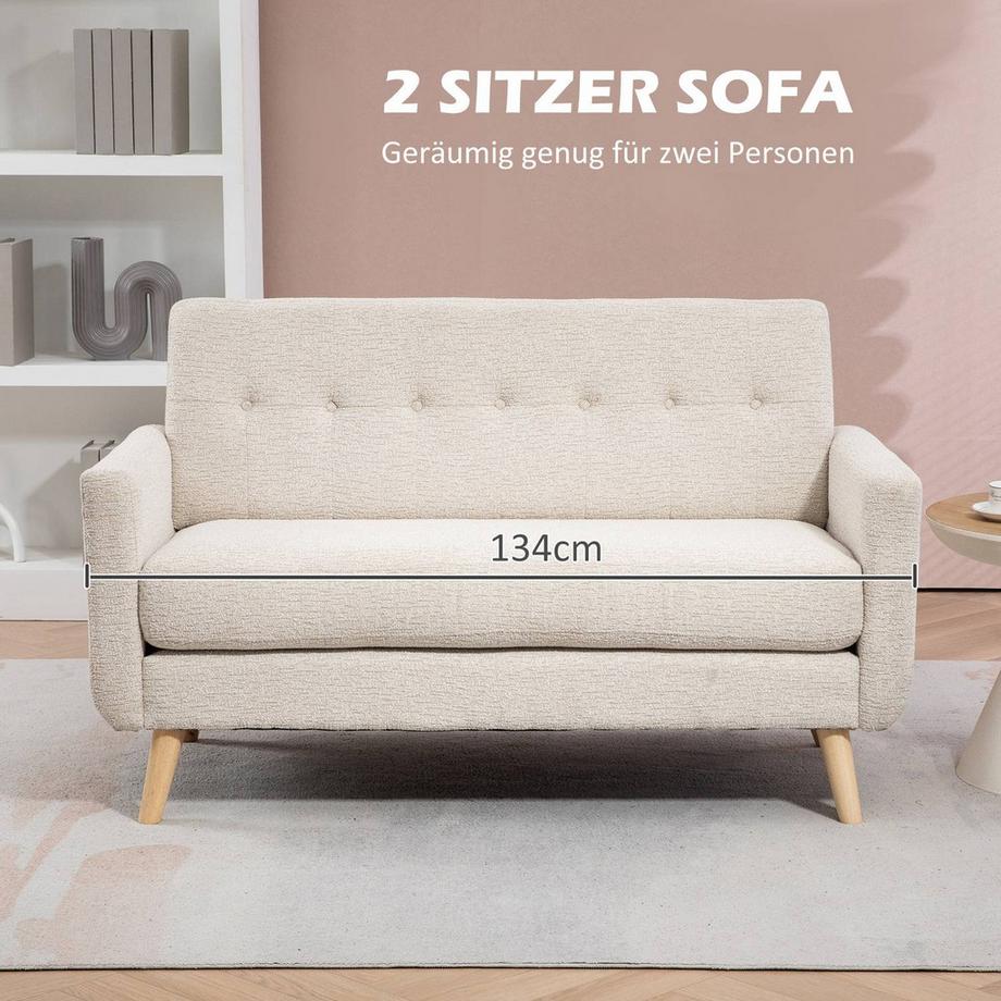 Northio Küchensofa 2 Sitzer, 134B x 71T x 82H cm, mit dickem Sitz- und Rückenkissen, Federkern, Holzbeine, Anti-Rutsch-Füße, Samtoptik, Beige  