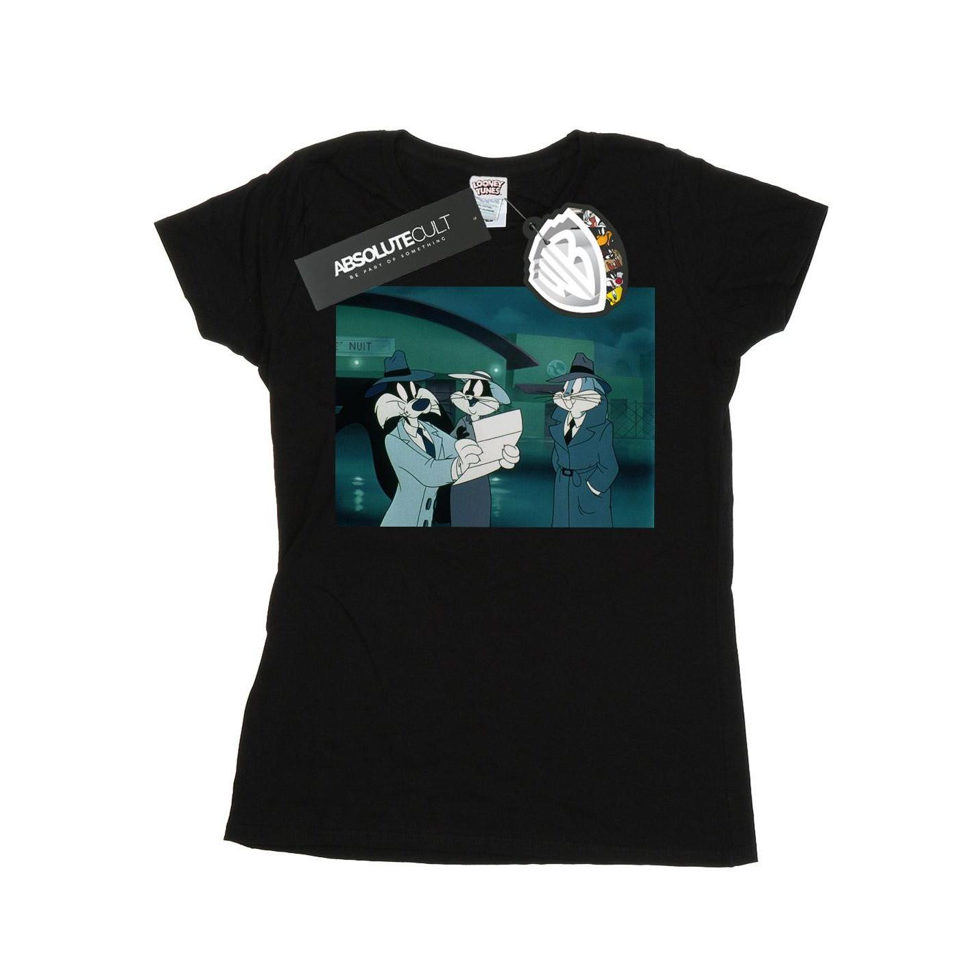 Image of Bugs Bunny Sylvester Letter Tshirt Damen Schwarz S