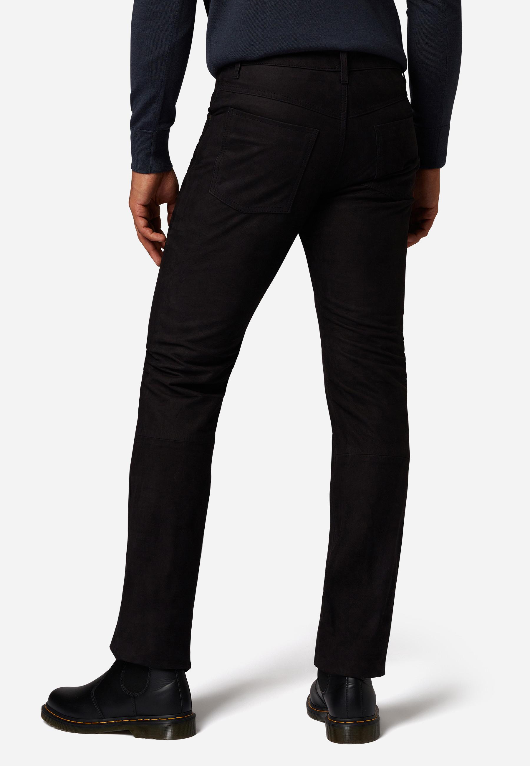 RICANO  Pantalon en cuir pour hommes RT-101 en style 5 poches et en cuir nubuck de buffle robuste - Coupe droite 