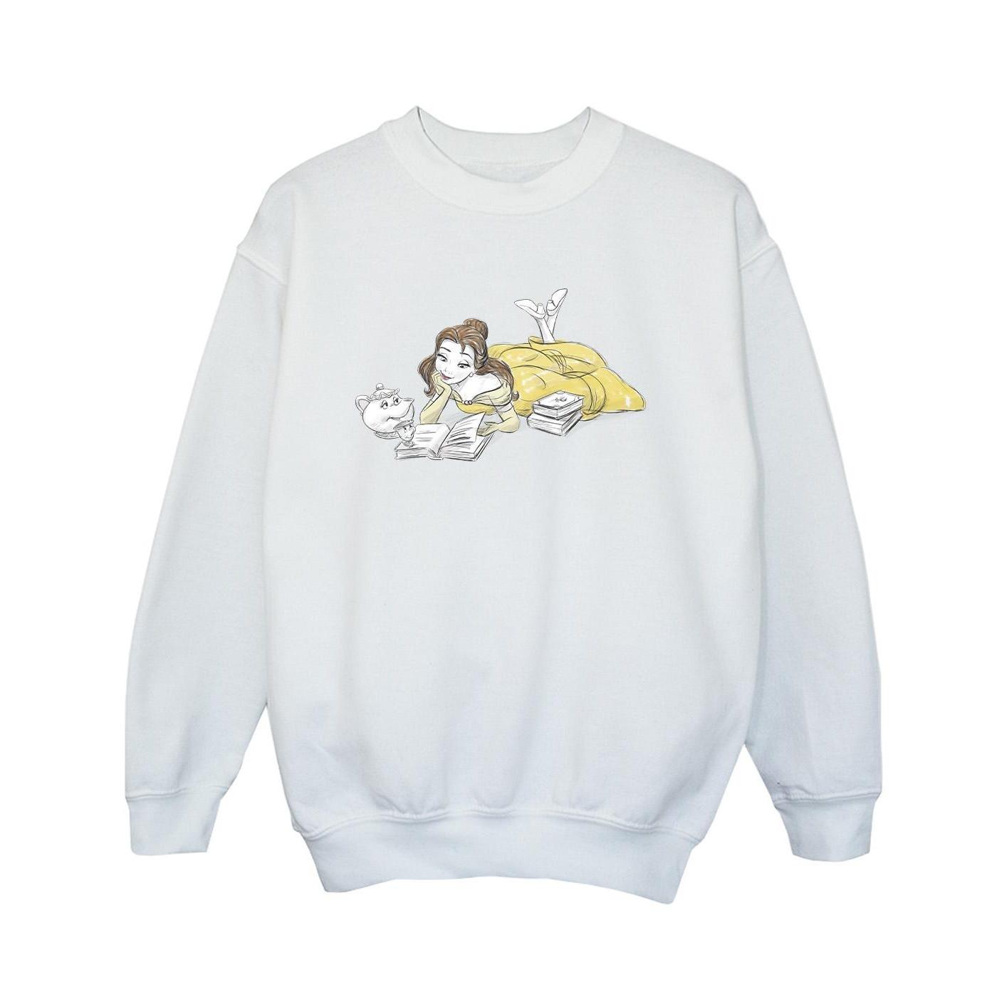 Image of Beauty And The Beast Belle Reading Sweatshirt Unisex Weiss 128