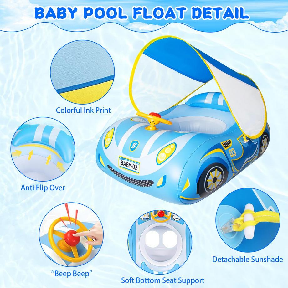 Activity-board Schwimmring Baby mit Sonnendach und Doppelairbag  