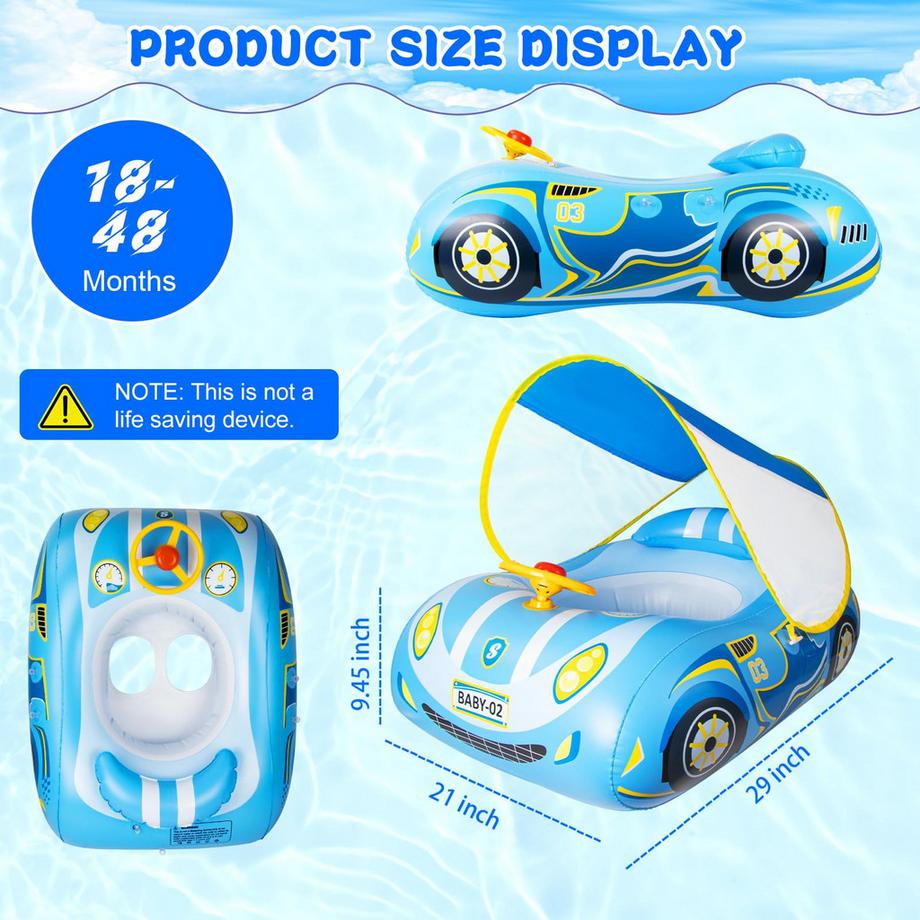 Activity-board Schwimmring Baby mit Sonnendach und Doppelairbag  