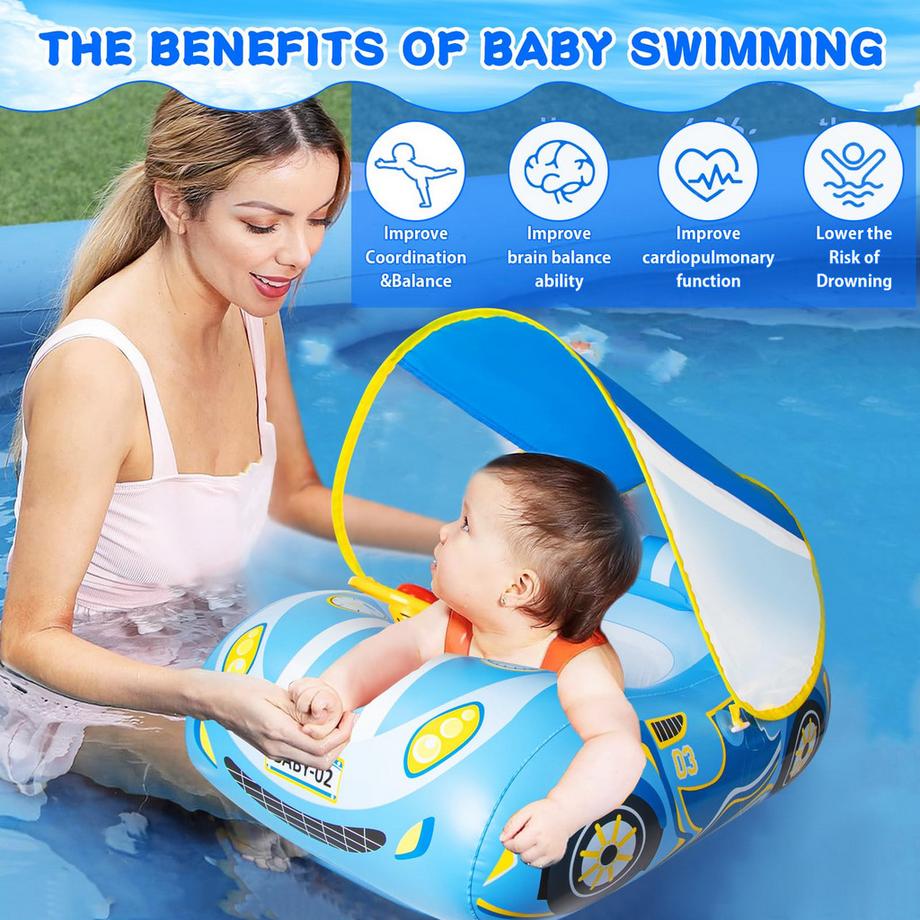 Activity-board Schwimmring Baby mit Sonnendach und Doppelairbag  
