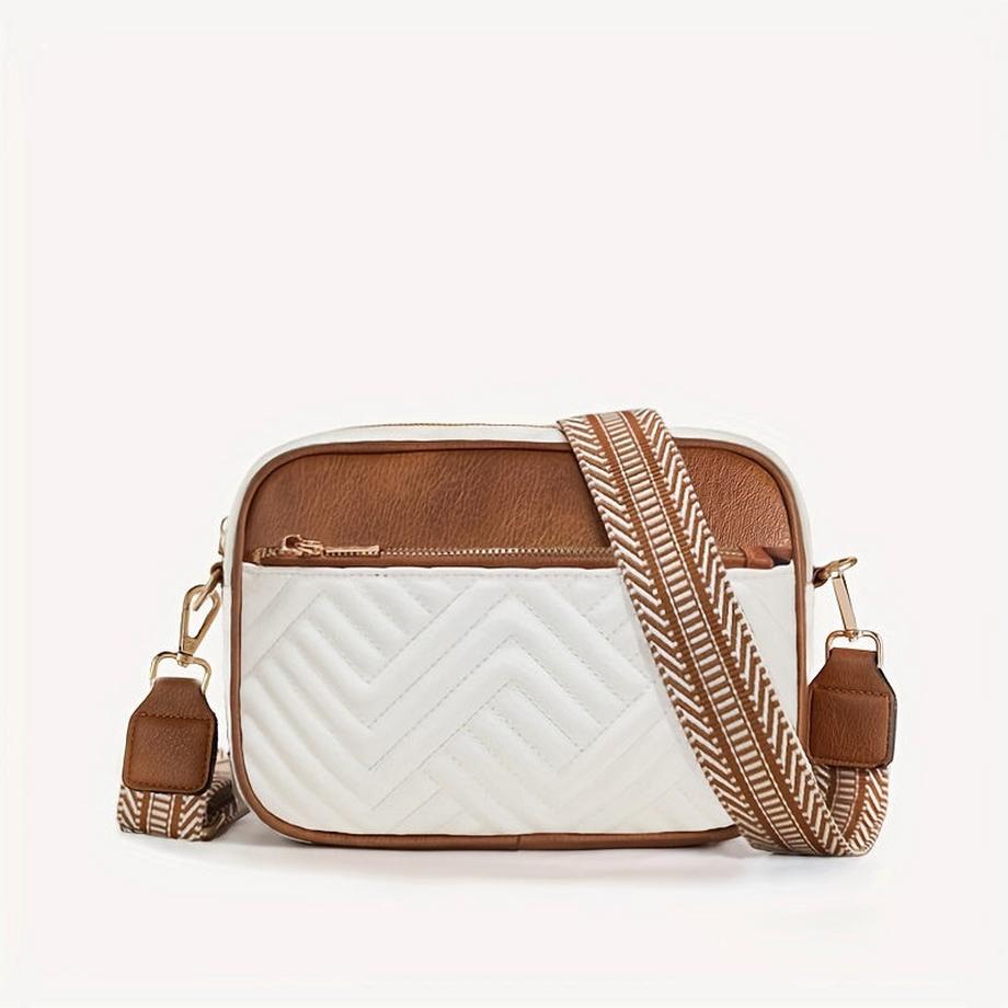Only-bags.store Colorblock Mini Square Zipper Umhängetasche Gestepptes Detail Breiter Riemen  