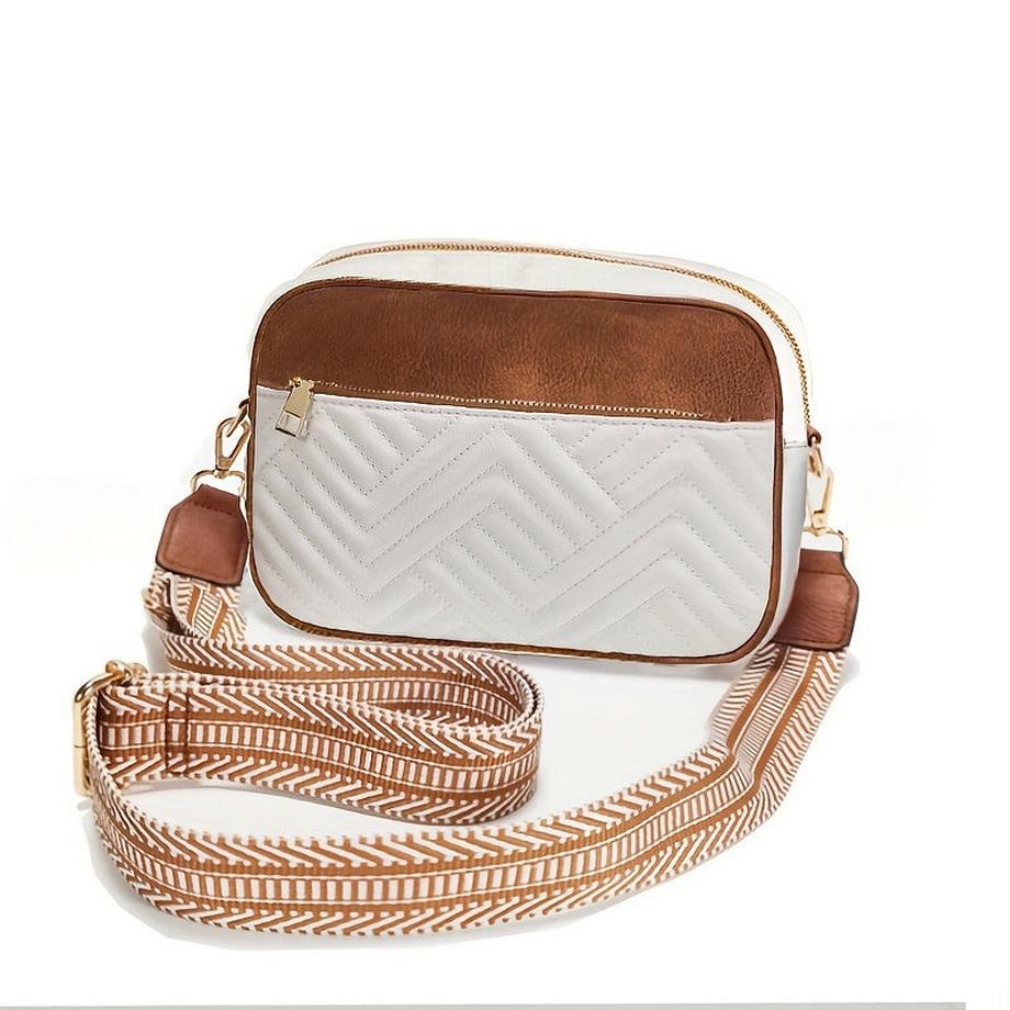 Only-bags.store Colorblock Mini Square Zipper Umhängetasche Gestepptes Detail Breiter Riemen  