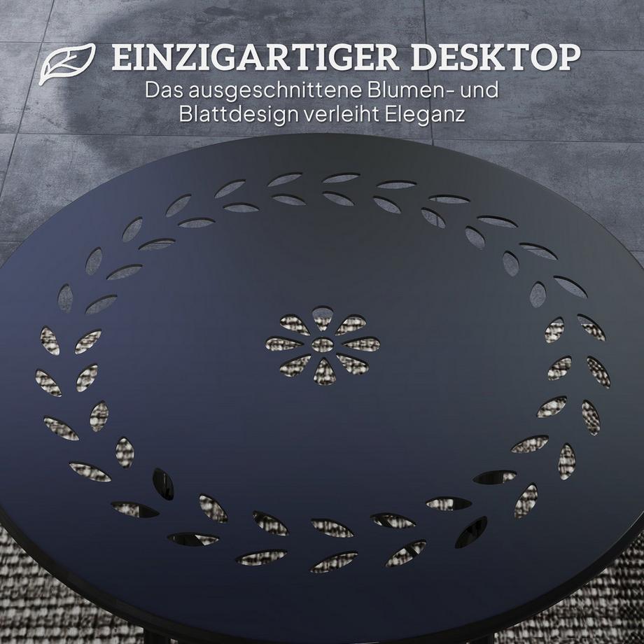 Northio Gartentisch Ø40 x 50cm, Wetterfest Balkontisch aus Stahl, Beistelltisch mit Blumendesign Schutzfüße, Rund Esstisch Outdoor, Campingtisch Terrassentisch für Garten Terrasse Balkon Schwarz Aosom  