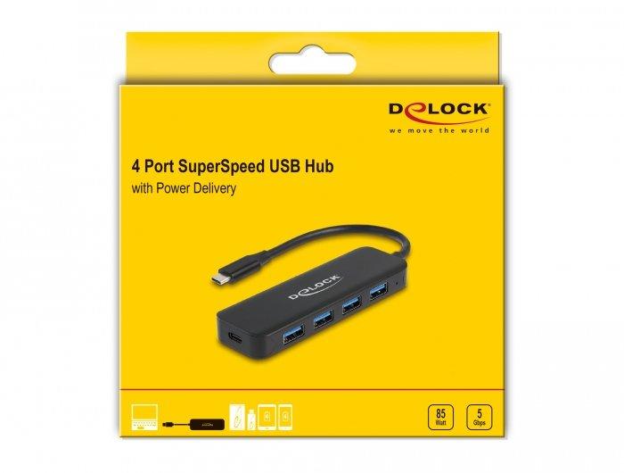 DeLock  64170 hub & concentrateur USB 3.2 Gen 1 (3.1 Gen 1) Type-C 5000 Mbit/s Noir 