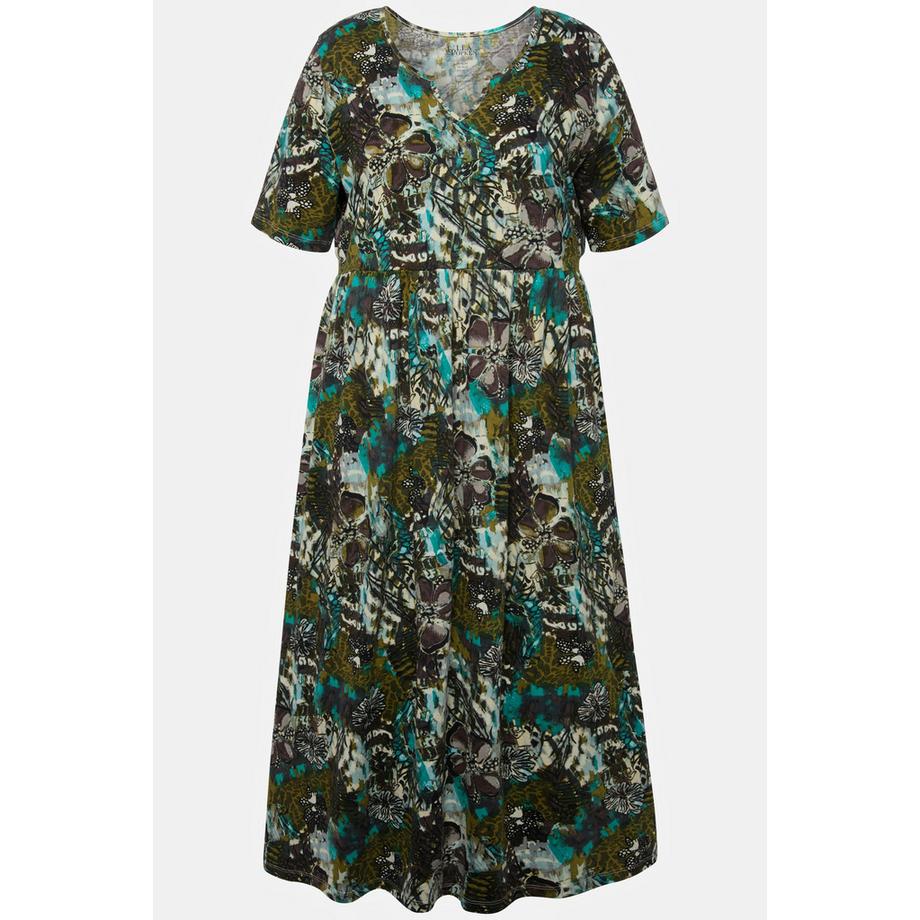 Ulla Popken Jerseykleid Blüten A-Linie Tunika-Ausschnitt Halbarm  