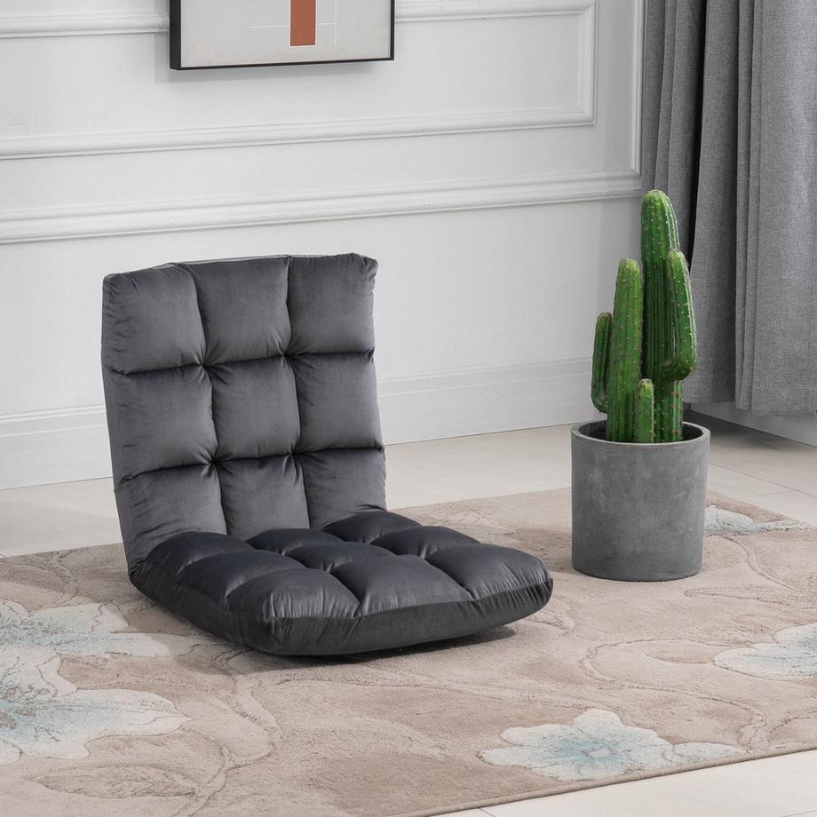 Northio Bodenstuhl 3-in-1 Klappbarer Bodensessel Rückenlehne 13 Positionen Sitzkissen Grau Metall Schaumstoff 55x71x53,5cm  