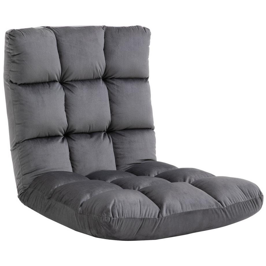 Bodenstuhl 3-in-1 Klappbarer Bodensessel Rückenlehne 13 Positionen Sitzkissen Grau Metall Schaumstoff 55x71x53,5cm