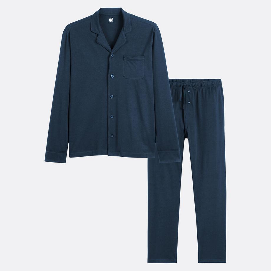 La Redoute Collections Langer Jersey Pyjama mit Hemdkragen  