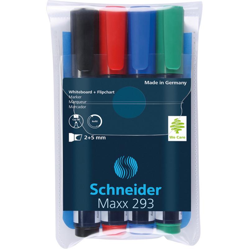 Schneider Schreibgeräte  Schneider Schreibgeräte Maxx 293 marqueur 4 pièce(s) Pointe biseautée Noir, Bleu, Vert, Rouge 