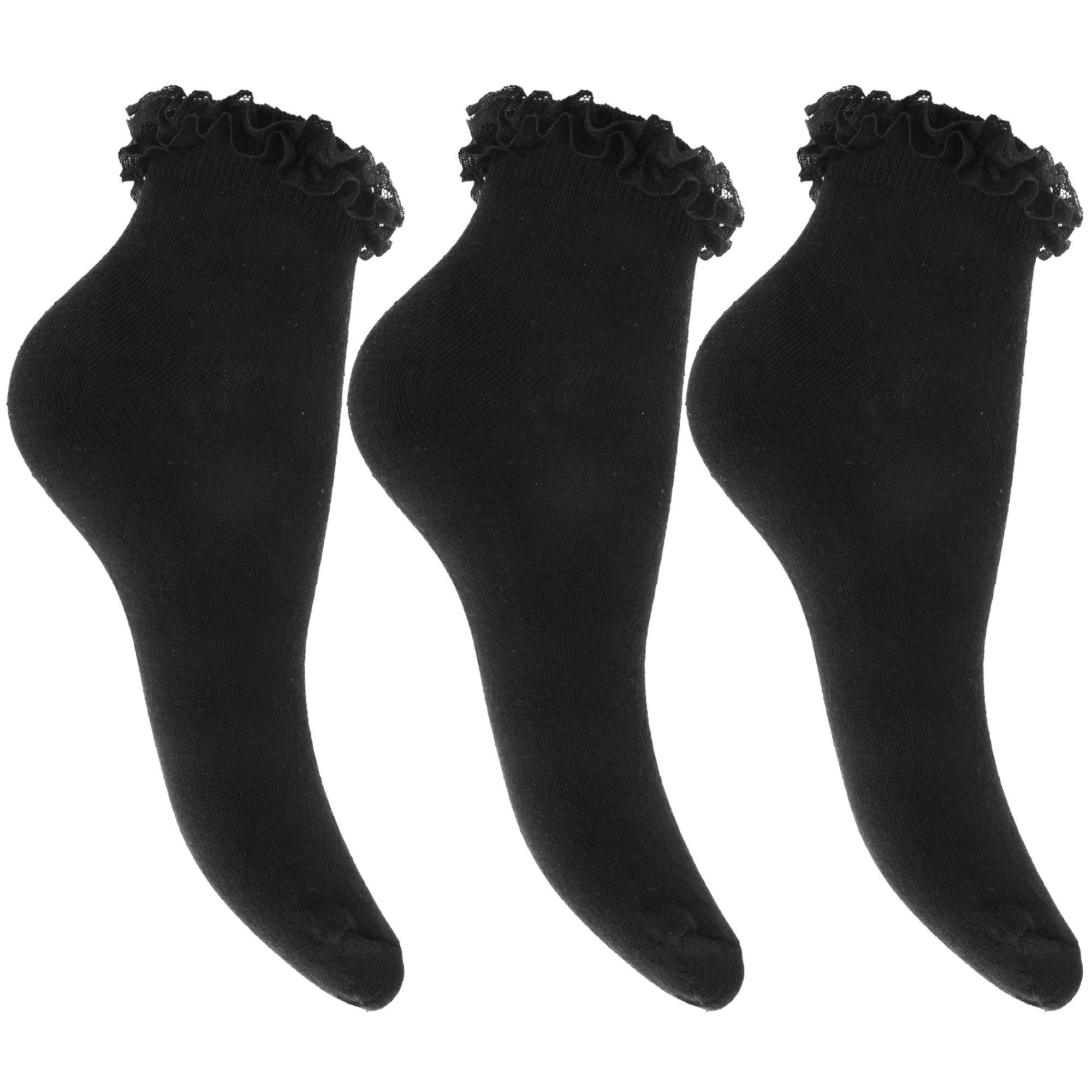 Image of Socken Mit Rüschen Abschluss (3er Pack) Mädchen Schwarz 37-39