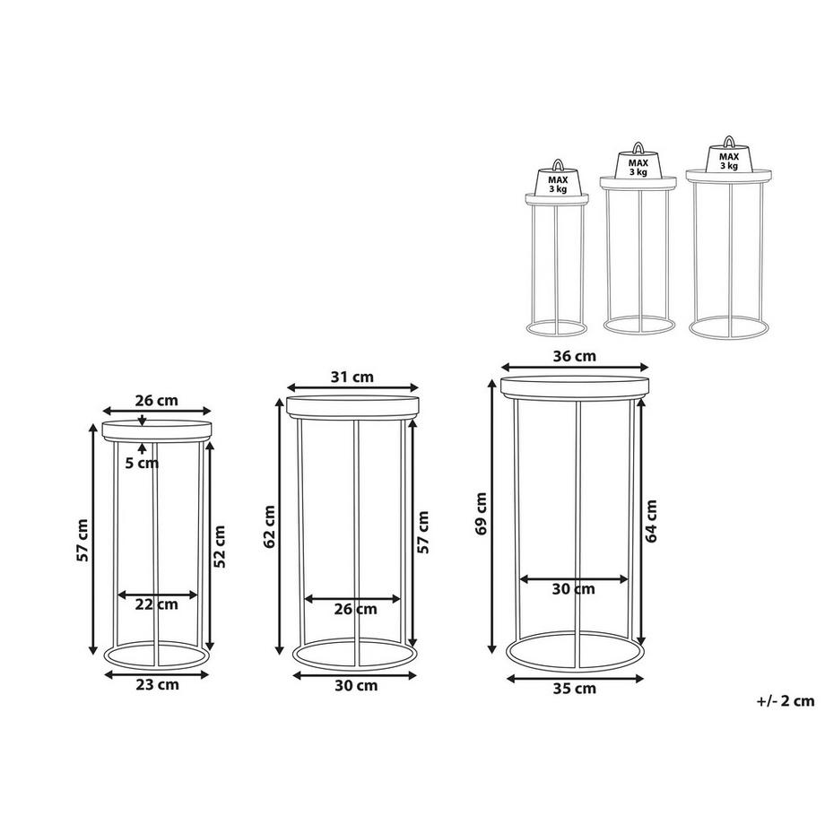 Beliani Set di 3 tavolini en Ferro Moderno TEXON  