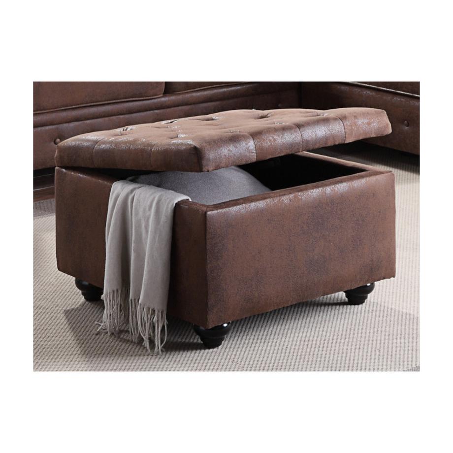 Vente-unique Pouf avec coffre en microfibre vieillie LOMAI  