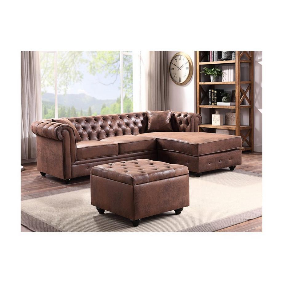 Vente-unique Pouf avec coffre en microfibre vieillie LOMAI  