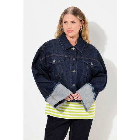 Ulla Popken  Giacca di jeans in denim elasticizzato, maniche con risvolto e collo da camicia 