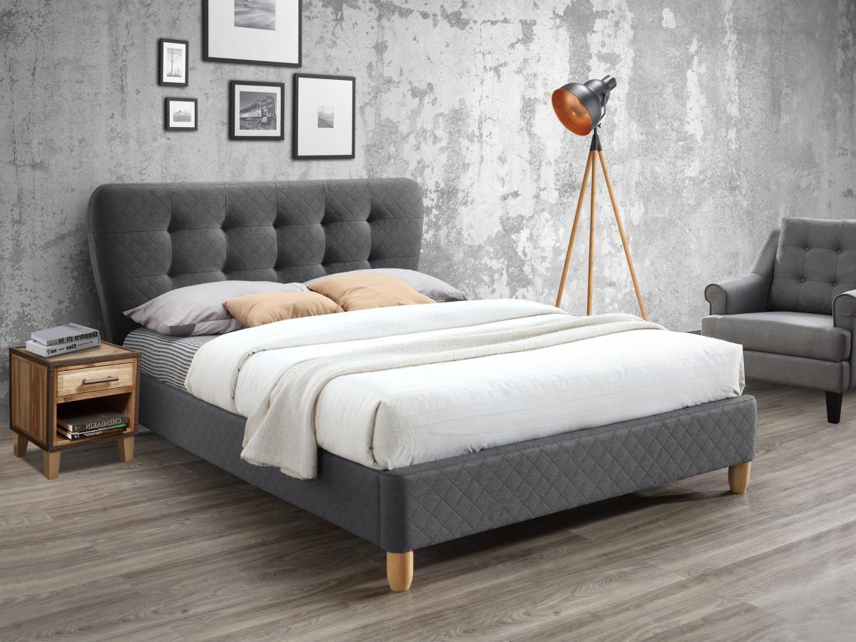 Vente-unique Letto 180 x 200 cm con testata trapuntata Tessuto Grigio - ELIDE  