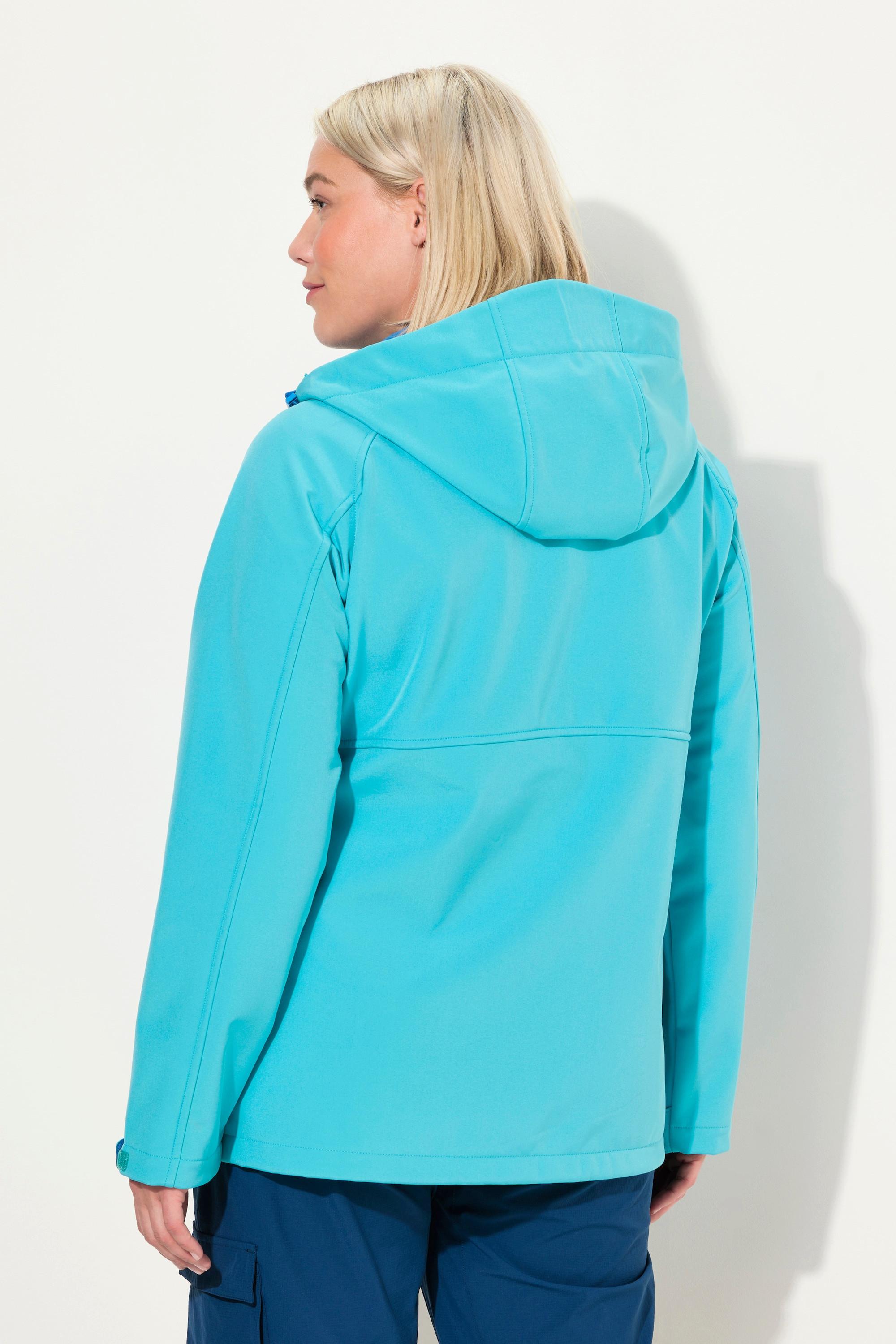 Ulla Popken  Veste Softshell à capuche, poches zippées, fermetures à scratch 