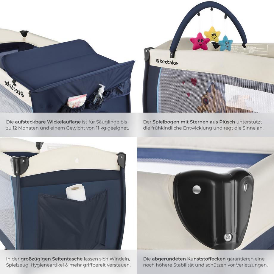 Tectake  Lit parapluie, Lit bébé pliant, Lit de voyage réglable 