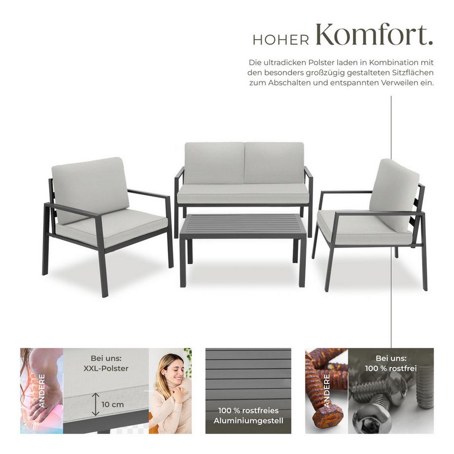 Tectake Salon de jardin GÖTEBORG avec cadre en aluminium, pour 4 personnes  