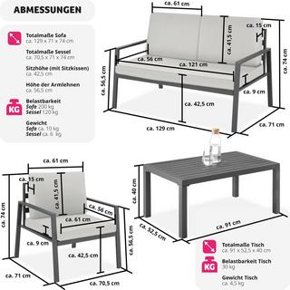 Tectake Sitzgruppe Göteborg mit Tisch Dicke der Sitzpolster 8 cm  