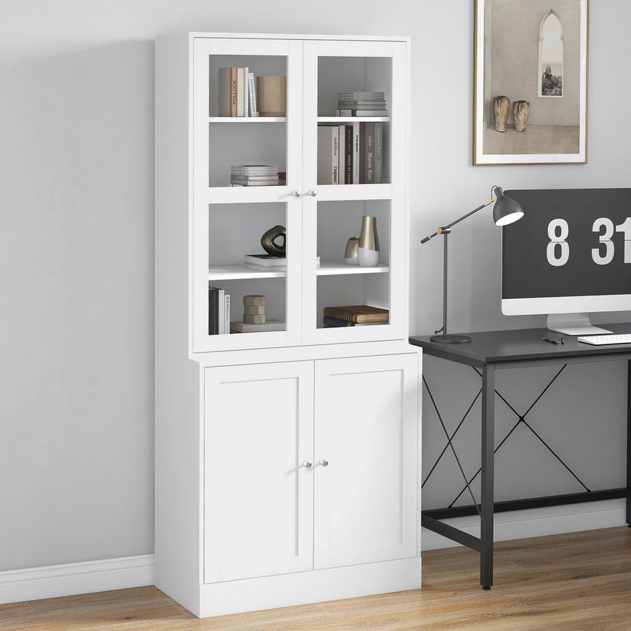 Northio Bibliothèque 178,5 Cm De Hauteur Armoire Vitrine Avec Porte Vitrée 6 Compartiments Armoire De Cuisine Pour Salon Cuisine Blanc  
