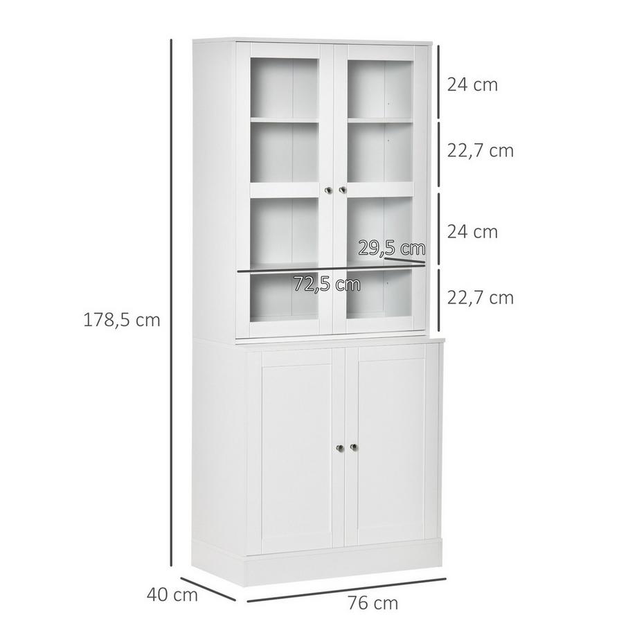 Northio Bibliothèque 178,5 Cm De Hauteur Armoire Vitrine Avec Porte Vitrée 6 Compartiments Armoire De Cuisine Pour Salon Cuisine Blanc  