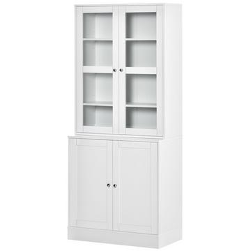 Bibliothèque 178,5 Cm De Hauteur Armoire Vitrine Avec Porte Vitrée 6 Compartiments Armoire De Cuisine Pour Salon Cuisine Blanc