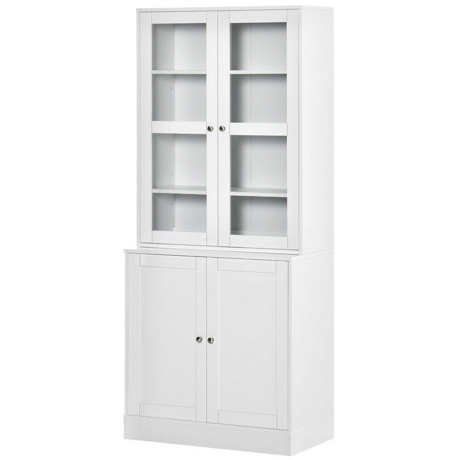 Northio Bibliothèque 178,5 Cm De Hauteur Armoire Vitrine Avec Porte Vitrée 6 Compartiments Armoire De Cuisine Pour Salon Cuisine Blanc  