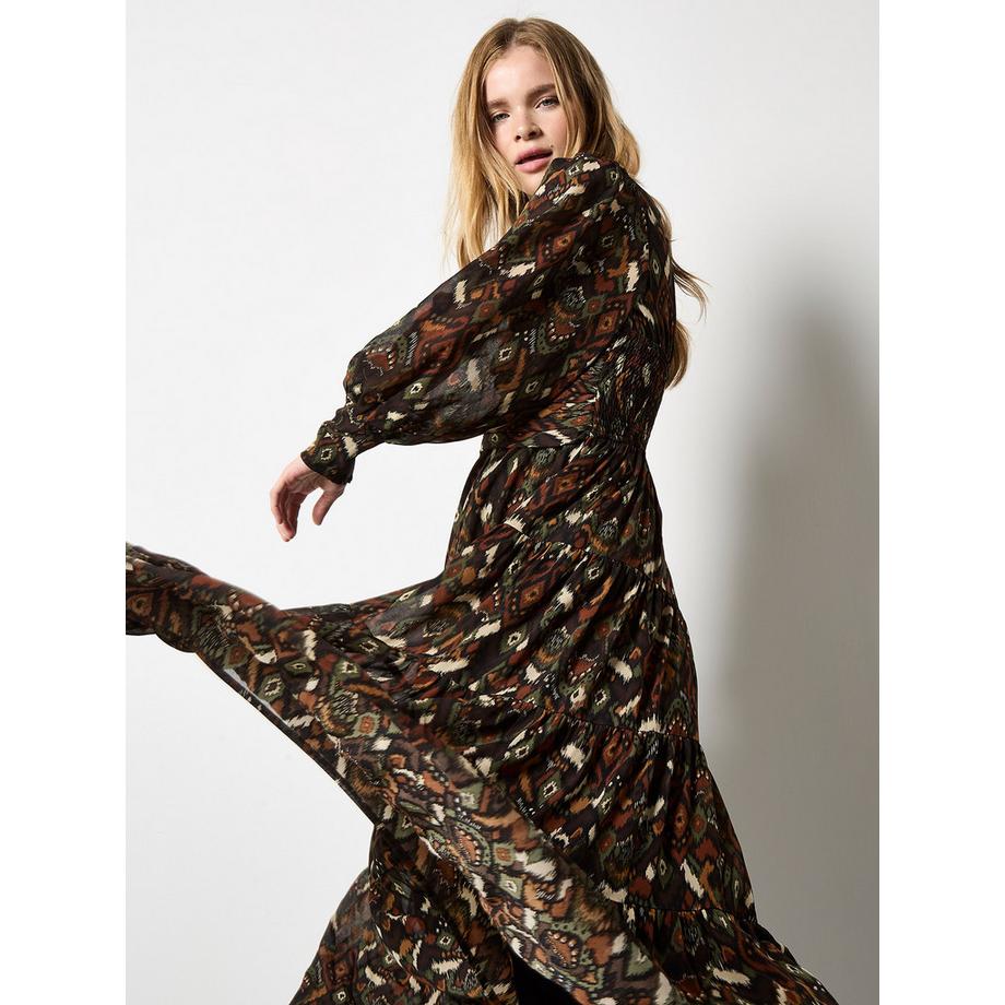 Ikat-Chiffon-Maxikleid mit Stufenrock