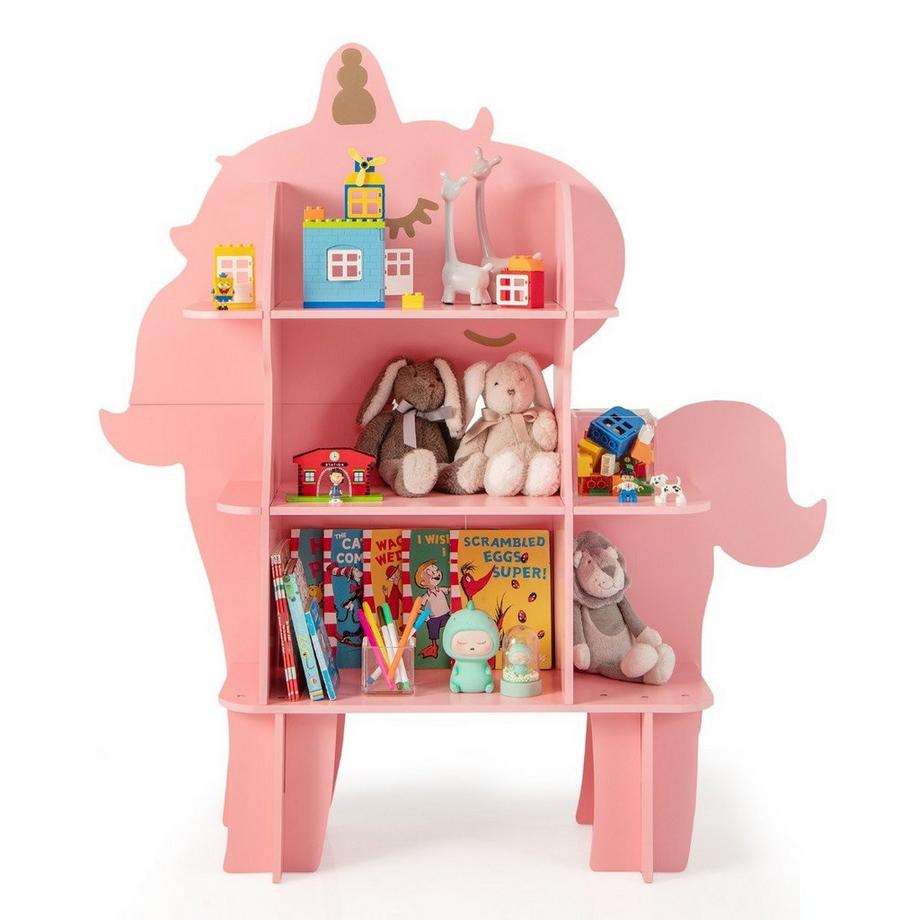 Northio Bibliothèque licorne pour enfants, organisateur de rangement de jouets avec étagères ouvertes  