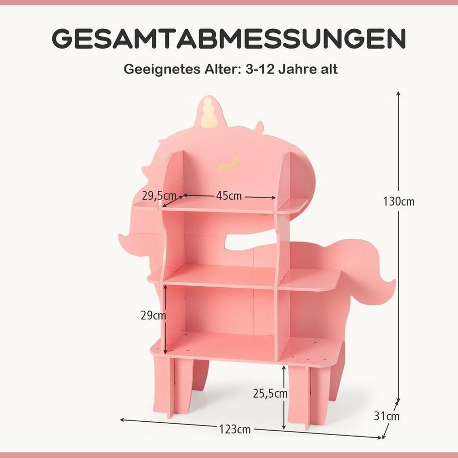 Northio Bibliothèque licorne pour enfants, organisateur de rangement de jouets avec étagères ouvertes  