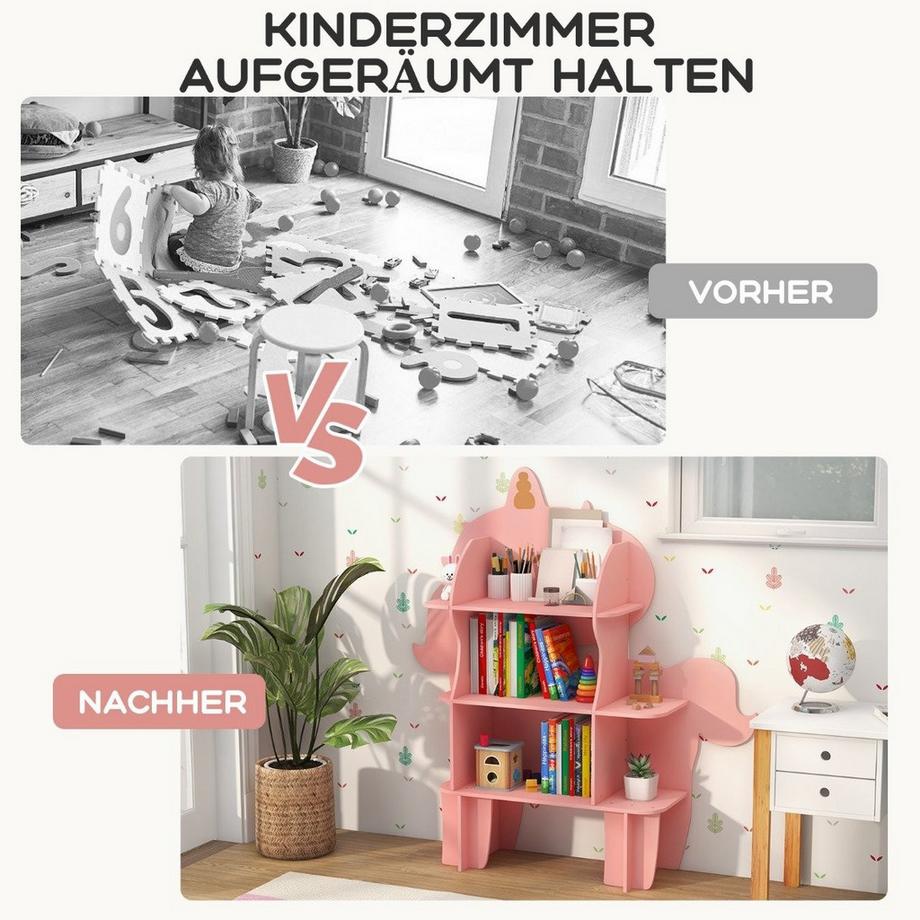 Northio Bibliothèque licorne pour enfants, organisateur de rangement de jouets avec étagères ouvertes  