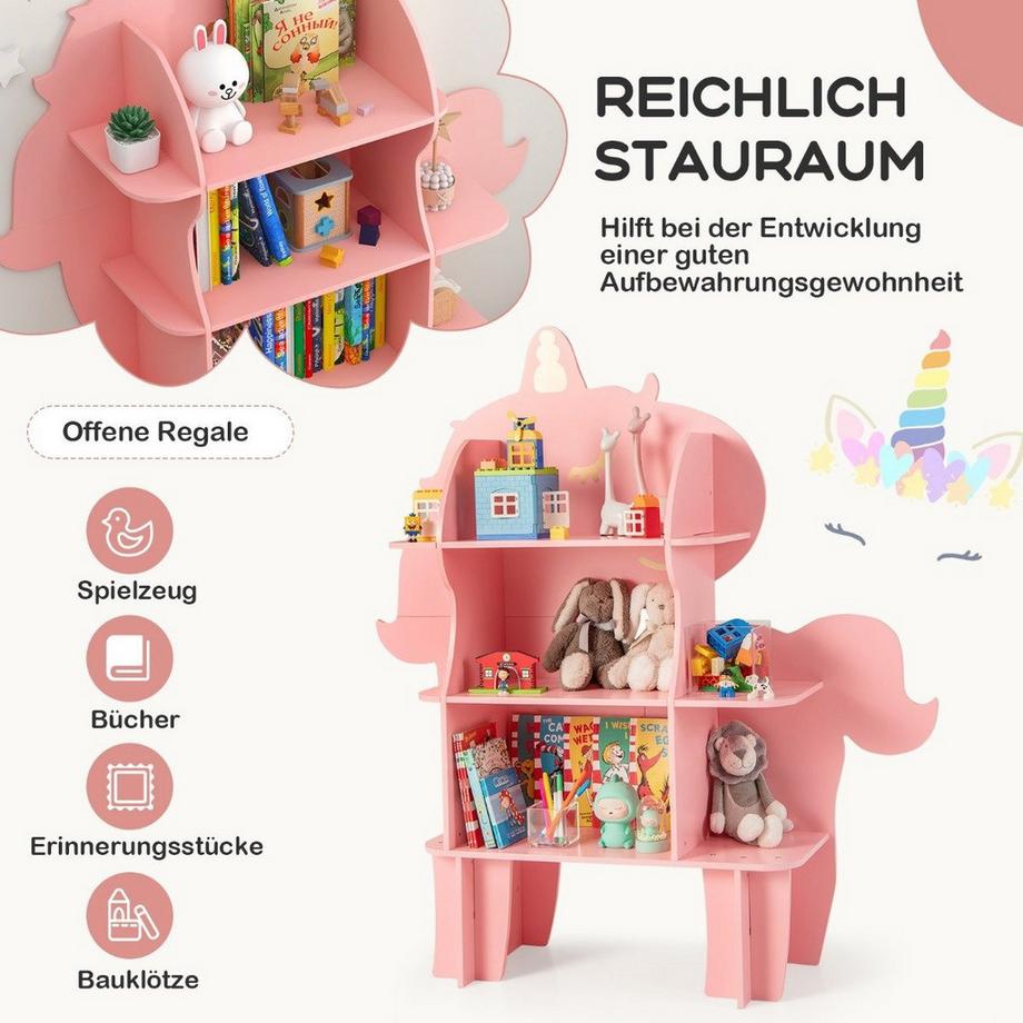 Northio Bibliothèque licorne pour enfants, organisateur de rangement de jouets avec étagères ouvertes  
