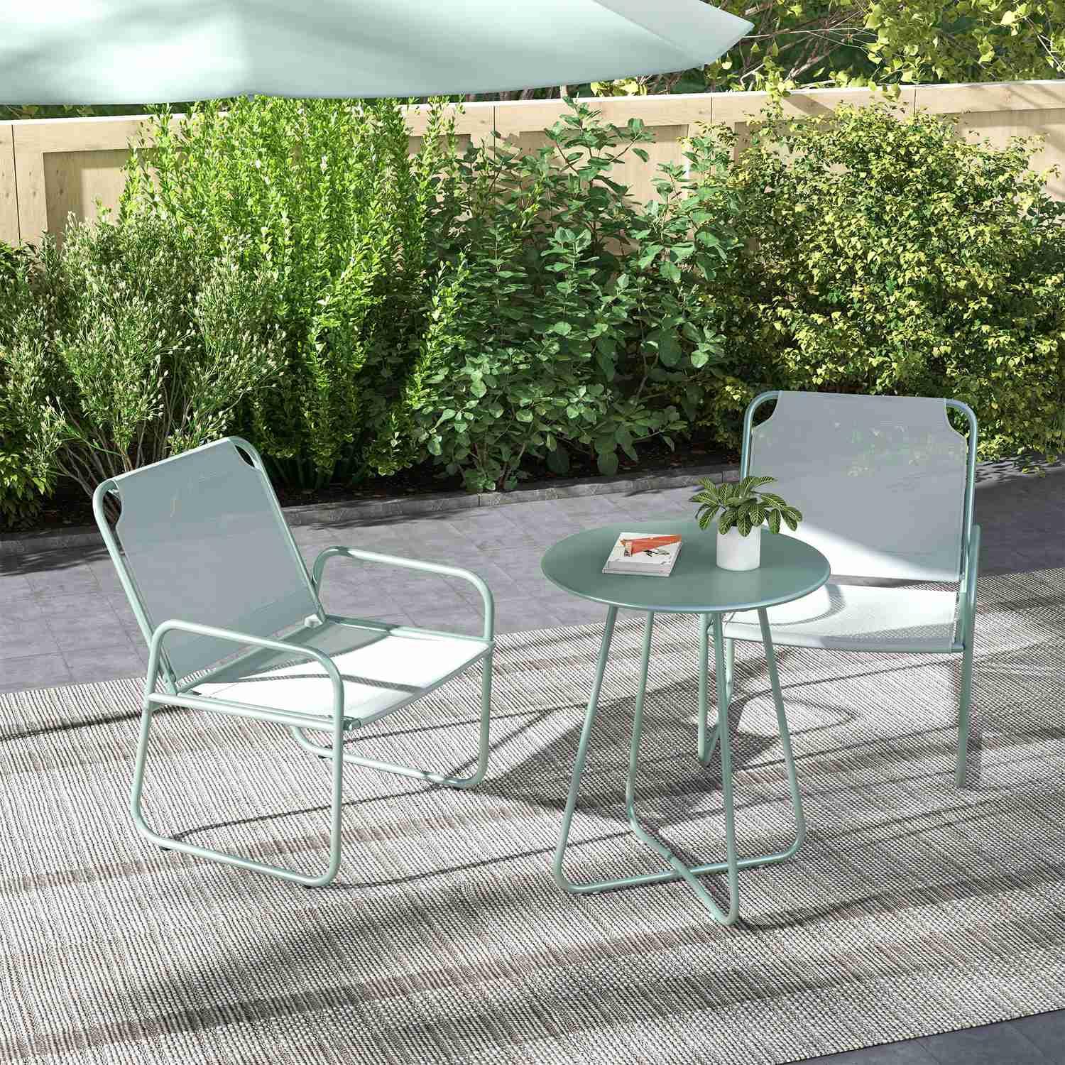 Northio 3 pièces Ensemble bistro, ensemble de meubles de balcon comprenant 1 table, 2 chaises, ensemble de meubles de jardin, ensemble de meubles de jardin pour jardin, terrasse, maille, vert  