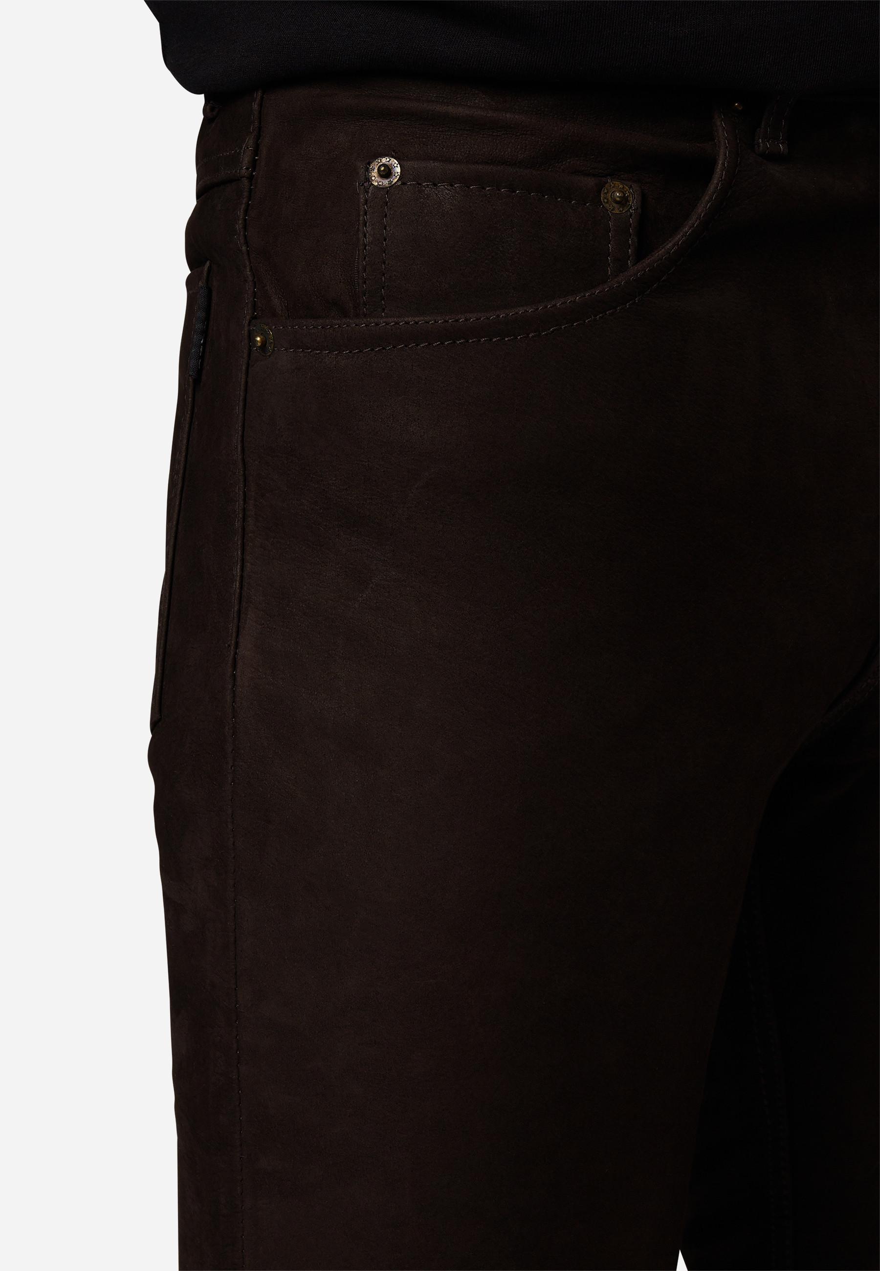 RICANO  Pantalon en cuir pour hommes RT-101 en style 5 poches et en cuir nubuck de buffle robuste - Coupe droite 