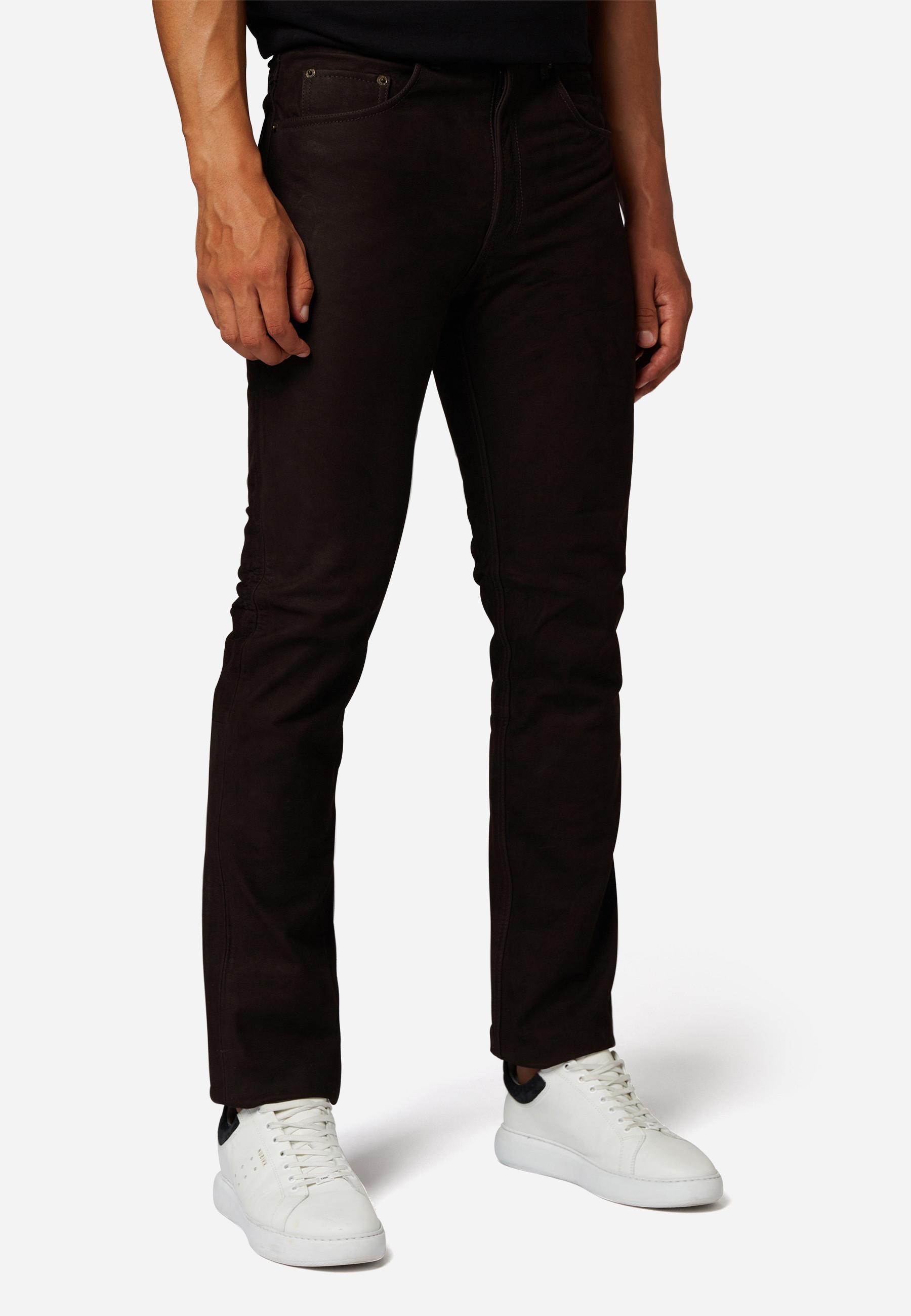 RICANO  Pantalon en cuir pour hommes RT-101 en style 5 poches et en cuir nubuck de buffle robuste - Coupe droite 