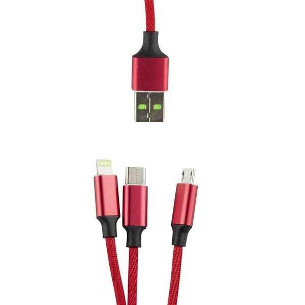 Image of 3 in 1 Micro-USB, Type-C, Lightning auf USB 1,2m - Rot