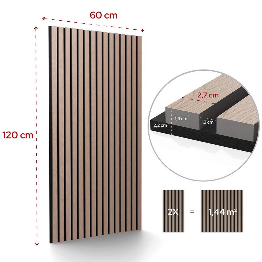 Arebos Panneaux acoustiques, lot de 2 Panneau mural aspect bois  
