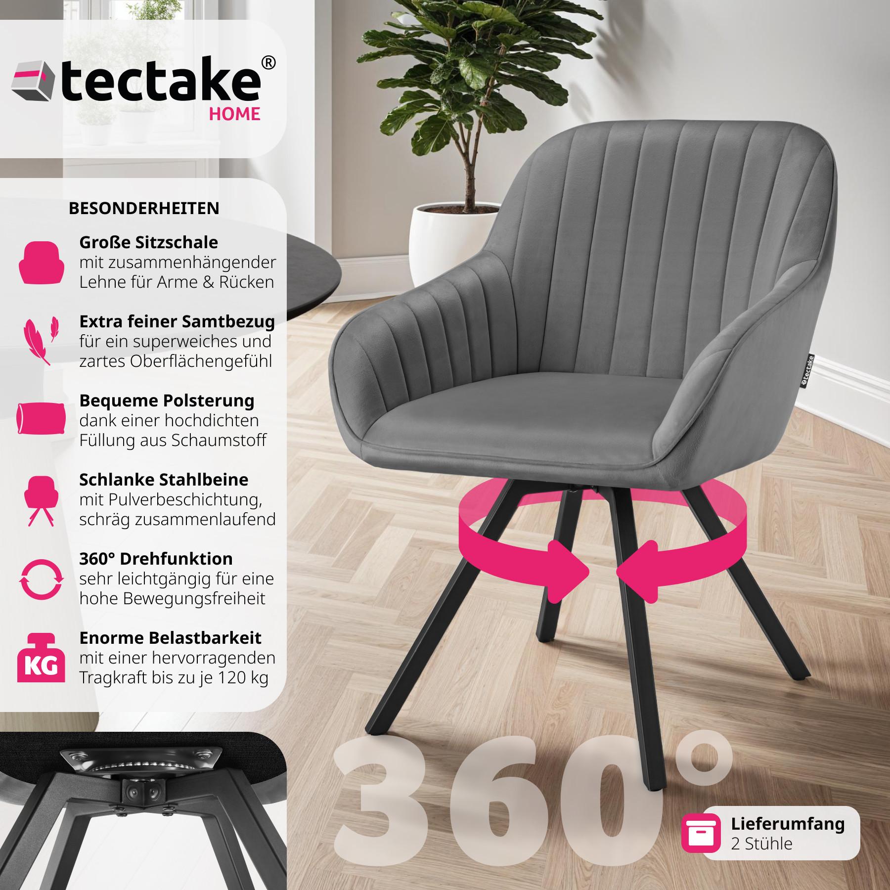 Tectake Chaise pivotante avec accoudoirs Snug en velours, rembourrée  