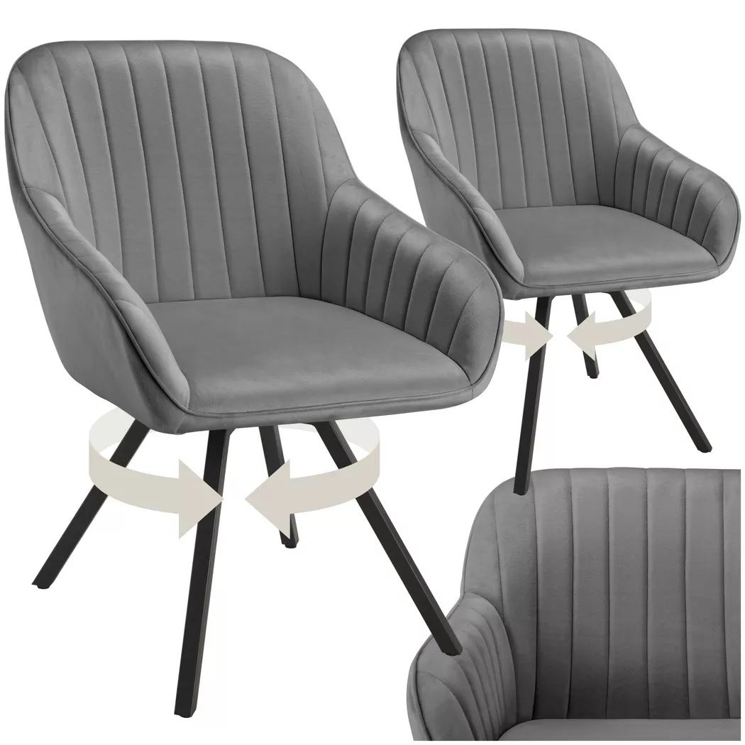 Tectake - Lot 2 chaises pivotantes à 360° avec accoudoirs velours grises