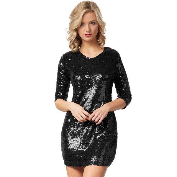 Image of Pailletten-langarmkleid Damen Schwarz XL