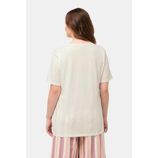 Ulla Popken  T-shirt in cotone biologico con ricamo PURE, scollo a girocollo e mezze maniche 